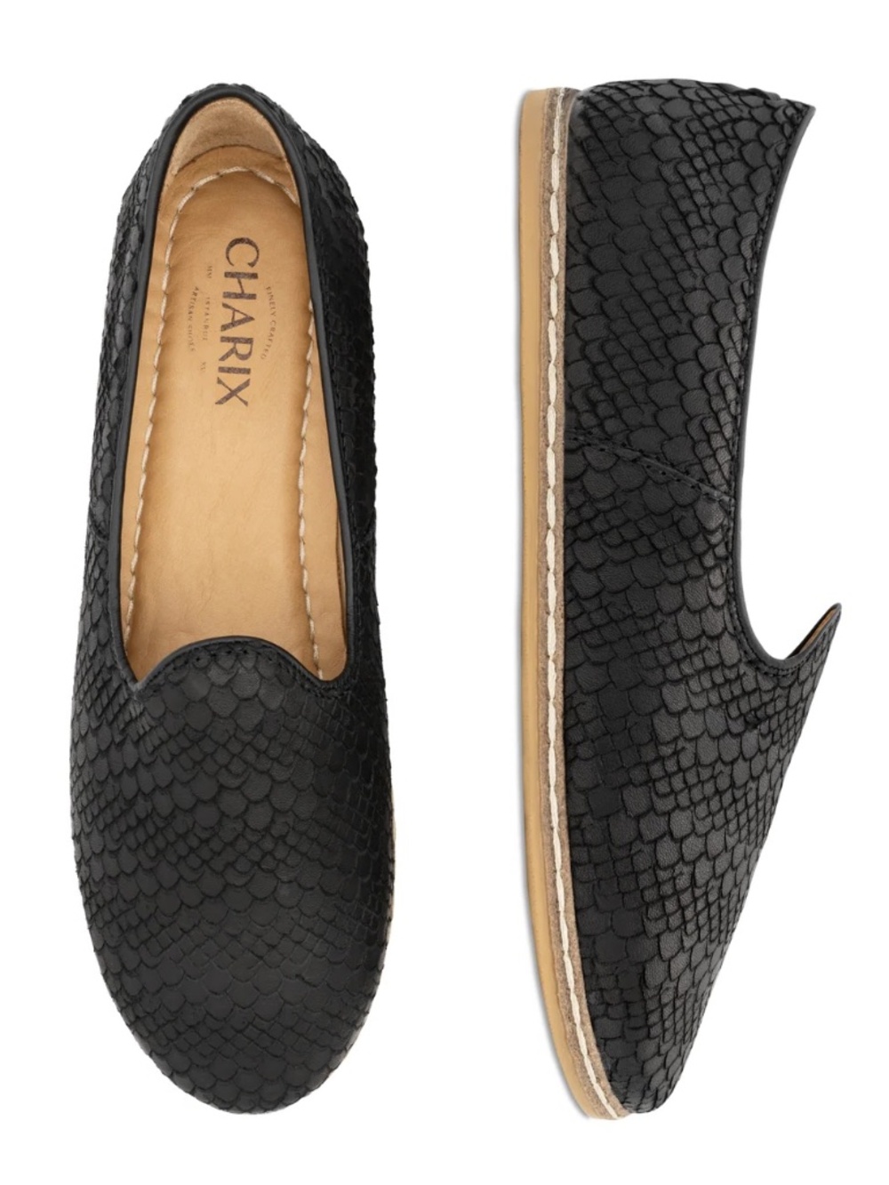 Charix Atelier Shoes Wild Black Slip On Artisan Leather Flats Size 37 US 7 NWOB